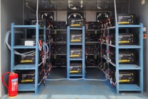 ZincGel battery units on racks at an Offgrid installation