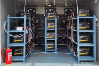ZincGel battery units on racks at an Offgrid installation