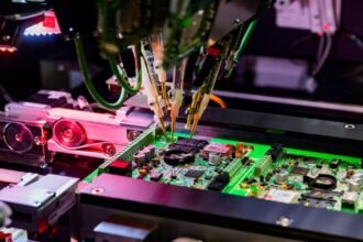 Karkhana automated electronics manufacturing - flying probe testing a printed circuit board