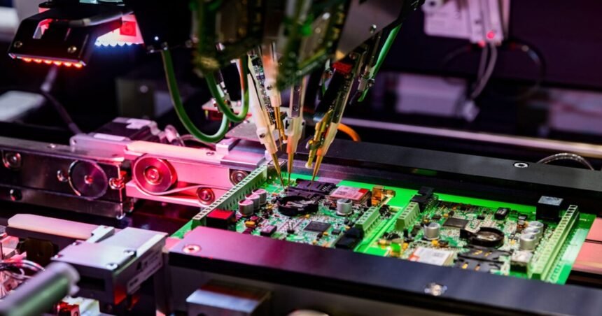 Karkhana automated electronics manufacturing - flying probe testing a printed circuit board