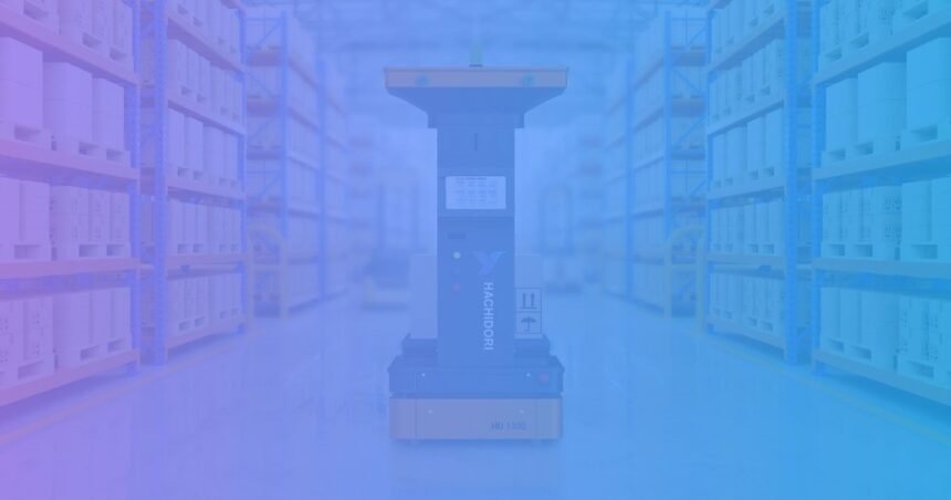 Hachidori Robotics HU 1300 autonomous mobile robot in a warehouse aisle, 1200x630 cover