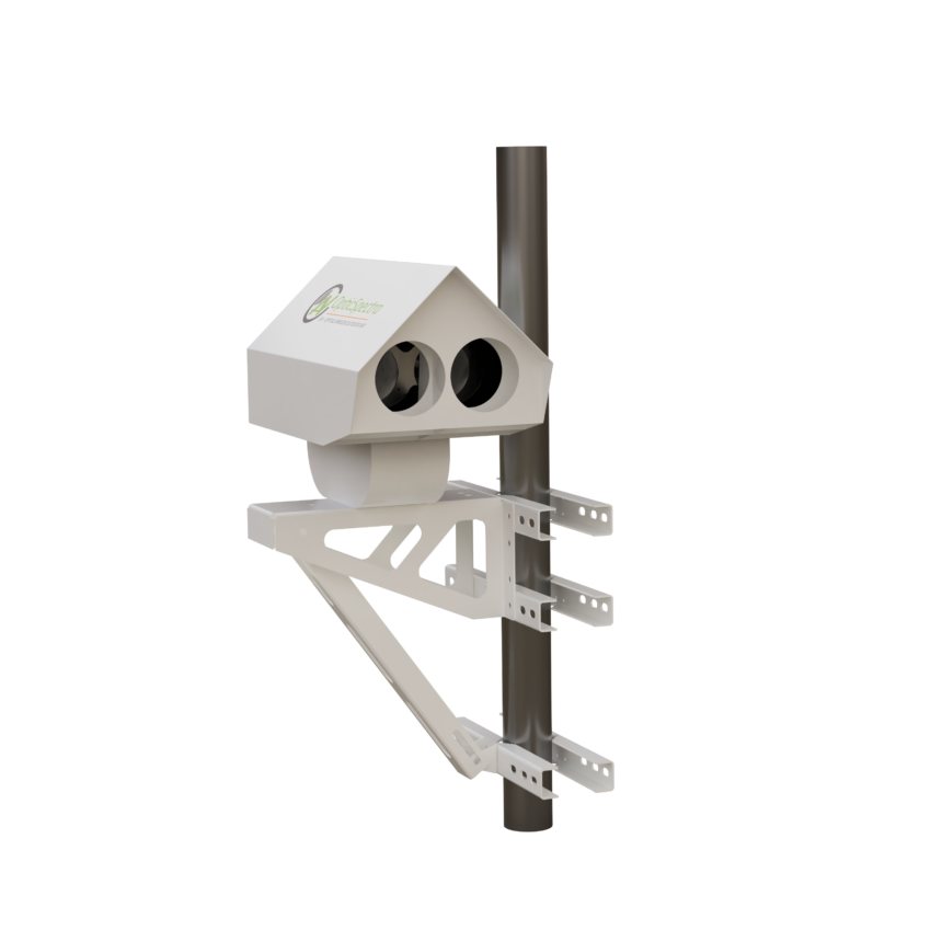 NavTech OpticSpectra 40G free-space optical communication terminal mounted on a pole