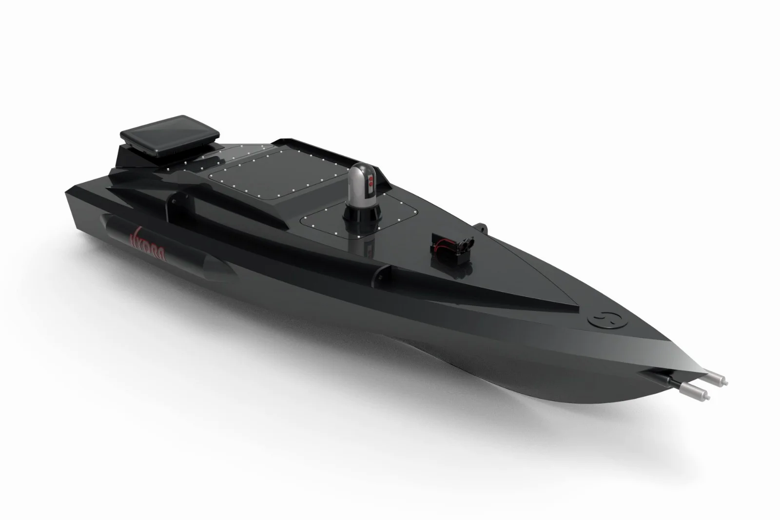 Three-quarter view of Parshu Tactical Defence's autonomous unmanned surface vessel with its sensor mast