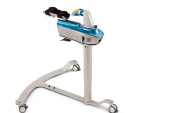 PLUTO-H hand rehabilitation robot on its stand