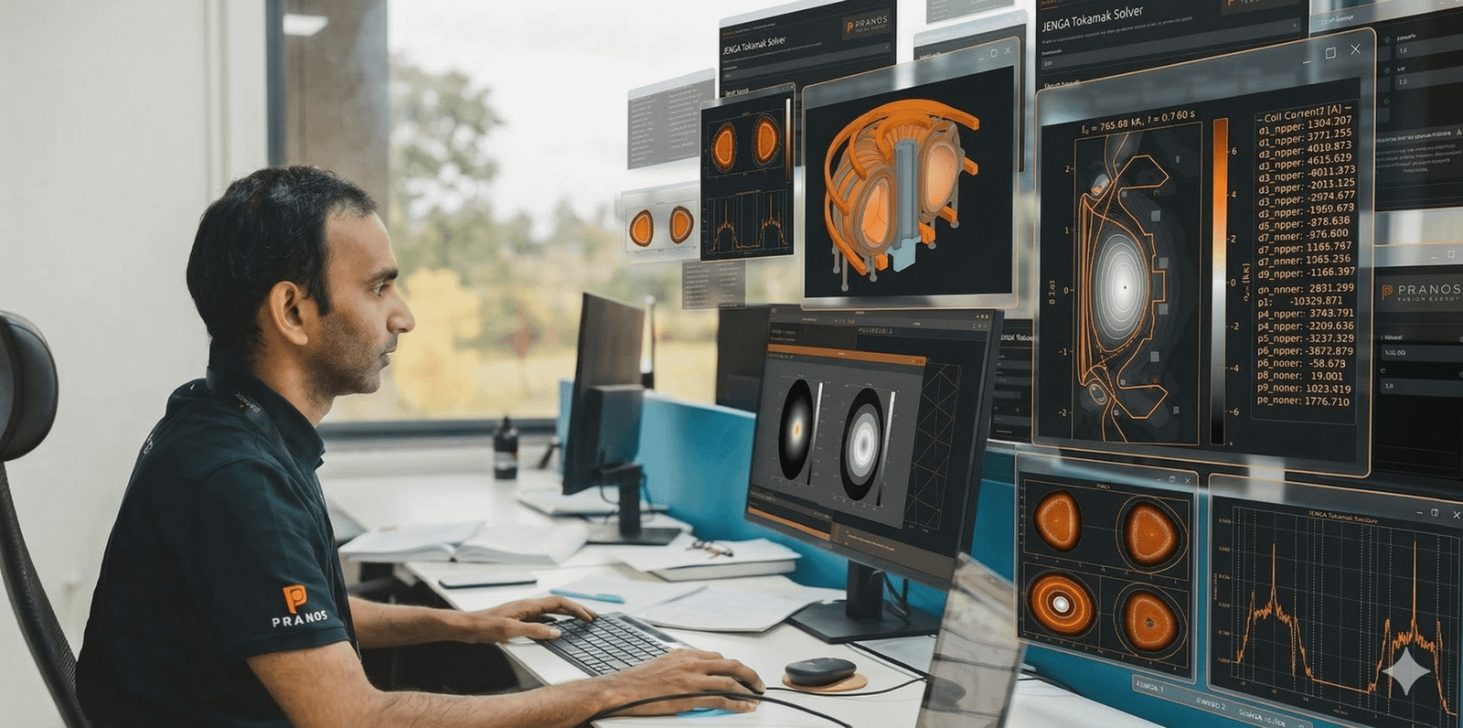 A Pranos Fusion engineer works with JENGA, the company's tokamak design and plasma-control software platform
