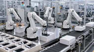 Inner Sky Labs precision cell: robotic arms on an electronics assembly line