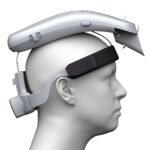 Vizbl surgical helmet in side profile on a mannequin head