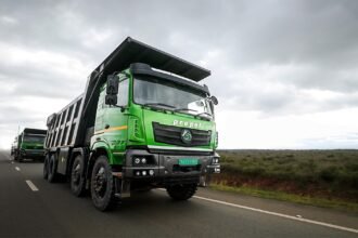 Propel Industries electric dumper truck on the road