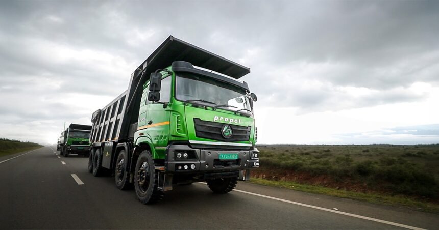 Propel Industries electric dumper truck on the road