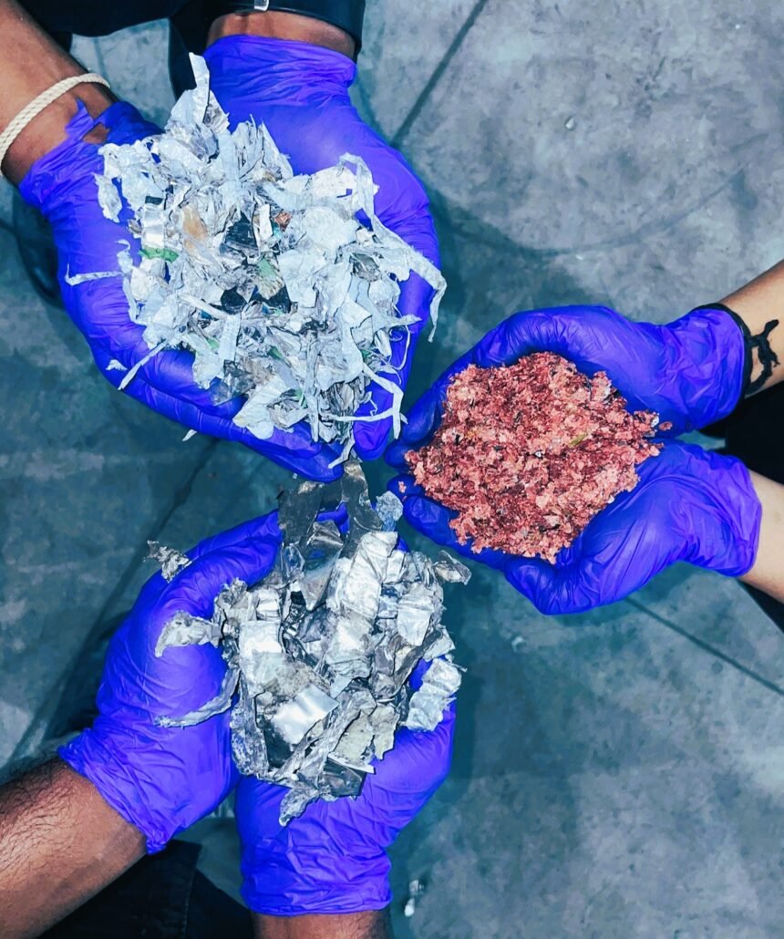Hands holding recovered battery materials at Metastable Materials