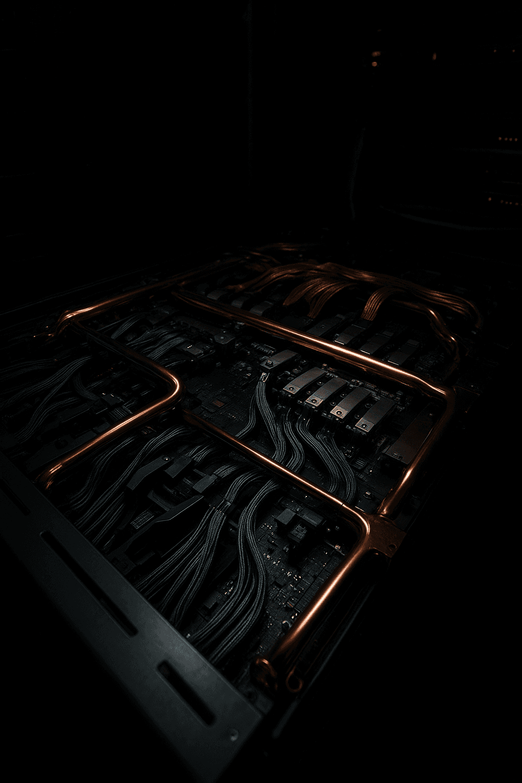 Liquid cooling plumbing on an AI server rack