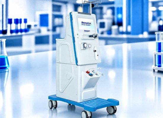 Renalyx RxT 21 hemodialysis machine in a clinical setting