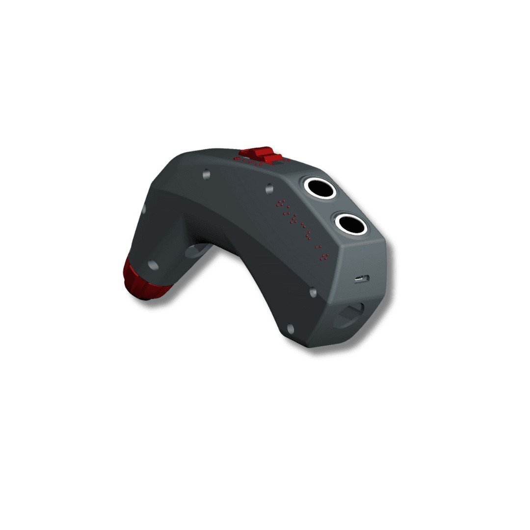 Torchit's Saarthi smart mobility aid, the ultrasonic obstacle-detection device that fits onto a white cane