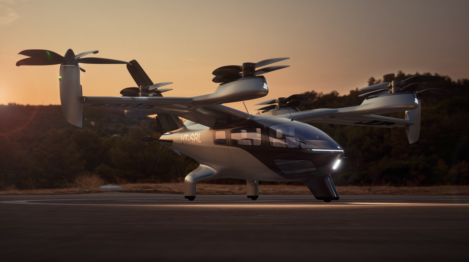 Sarla Aviation's Shunya electric air taxi concept at sunset