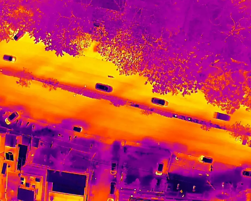 Thermal heat-map of an urban area as seen by SatLeo thermal sensors