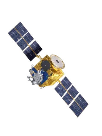 Render of a SatLeo thermal-imaging microsatellite with solar panels deployed
