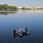 SCRUB Robotics autonomous lake-cleaning boat on a Bengaluru lake