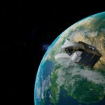 Cosmoserve Space soft robotic petals capturing a satellite above Earth