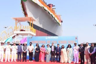 NGOPV Srishti at her launch ceremony at Goa Shipyard