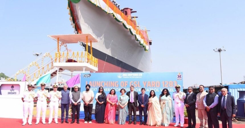 NGOPV Srishti at her launch ceremony at Goa Shipyard