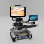 The SSi Mantra 3 surgeon command center: open-faced ergonomic console with 3D 4K monitor and touch-panel controls