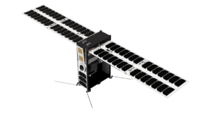 Render of TakeMe2Space's MOI 6U satellite bus with deployed solar wings