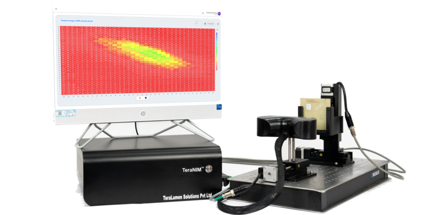 TeraLumen TeraNIM terahertz non-destructive testing system with defect-imaging display and scan stage