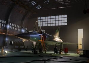 Mirage 2000 in a hangar, from Threye Interactive visualisation