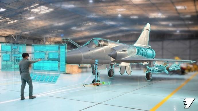 Threye AR visualisation of a Mirage 2000 in a hangar