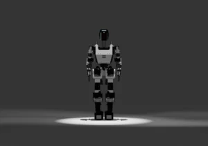 Alt text: Vanar Generation 1 humanoid robot standing front view in a studio spotlight