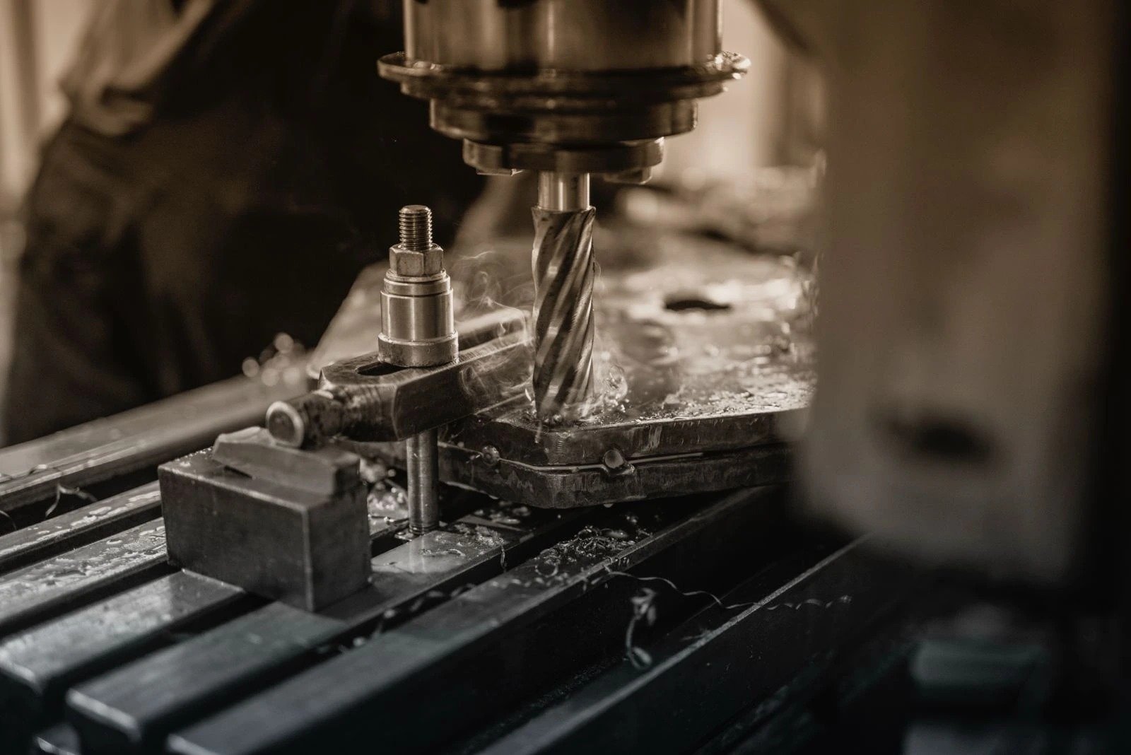 CNC milling cutter shaping a precision metal component