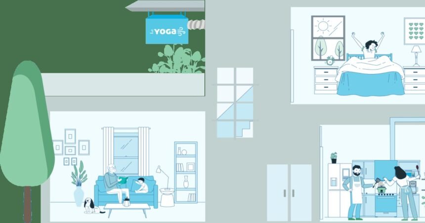 YOGa Clean Air Bubble unit mounted outside a home, with clean-air rooms inside
