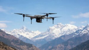 Zenith Unmanned Systems' Vijay Z1 high-endurance quadcopter in flight over the Himalayas