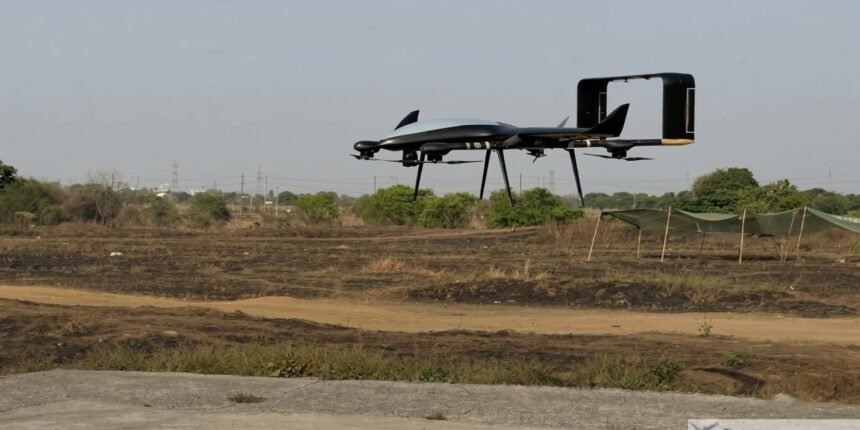 Alt text: ideaForge ZOLT VTOL tactical UAV during a test flight